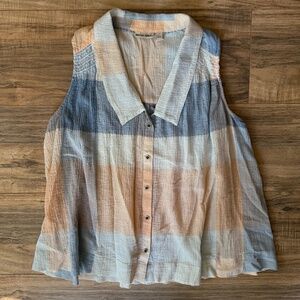 EUC - Anthropologie Holding Horses Plaid Midi Button Up Tank Top 2